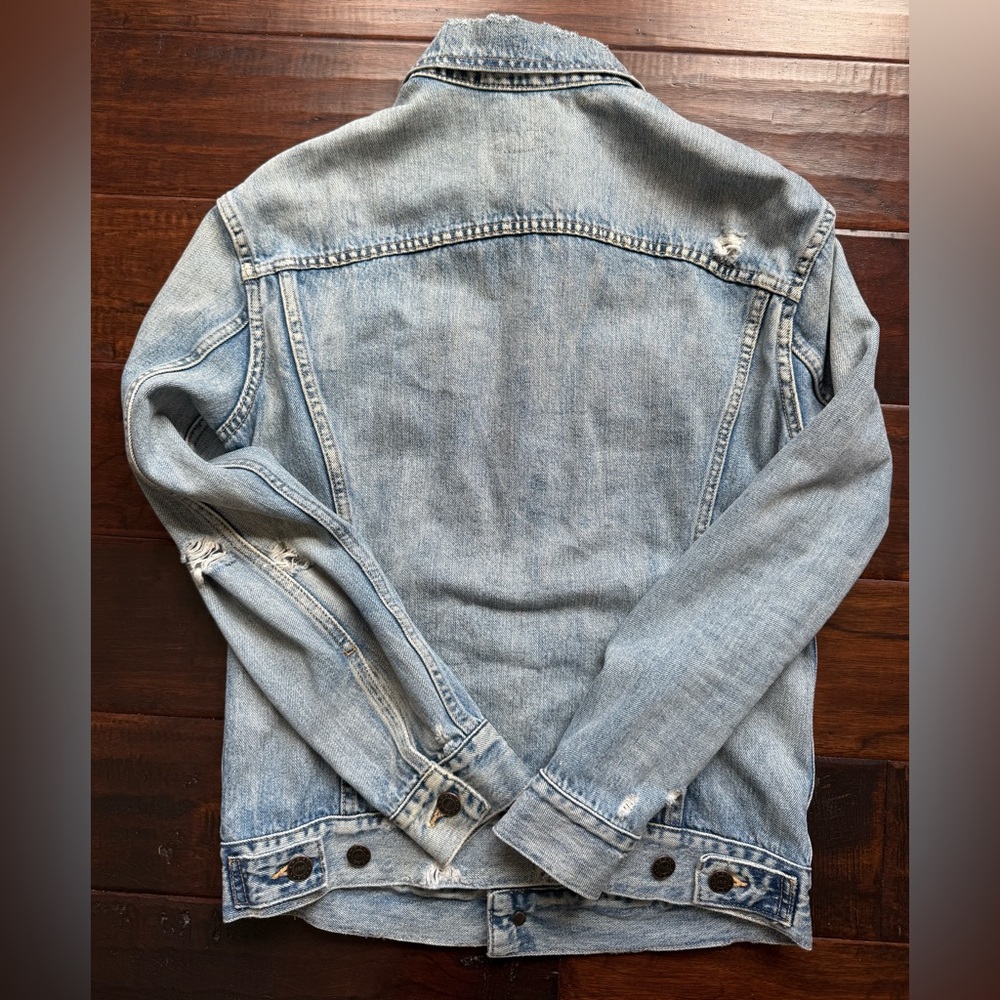 ABLE The Merly Distressed Denim Jacket Washable Blue Size Small - Picture 2 of 8